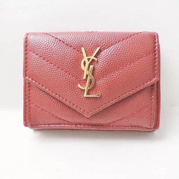 Saint Laurent Handbags - 100% Auth SAINT LAURENT PARIS Monogram Tiny Wallet Bordeaux Leather 251-102624